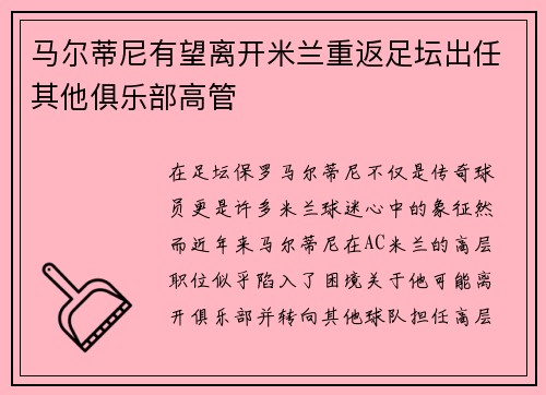 马尔蒂尼有望离开米兰重返足坛出任其他俱乐部高管
